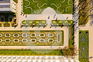Aerial overhead shot of the Mirabell Gardens in Salzburg, Austria
