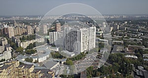 Aerial overhead view downtown Kiev skyscrapers. Traveling on city 4k 4096 x 2160