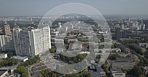 Aerial overhead view downtown Kiev skyscrapers. Traveling on city 4k 4096 x 2160