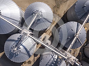 Aerial overhead view of grain storage elevators in South Dakota, USA