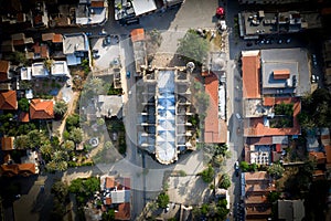 Aerial overhead view of Lala Mustafa Pasha Mosque. Famagusta, Cyprus