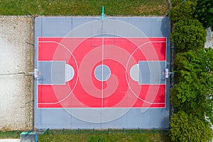 aerial overhead view of outdoor basketball court