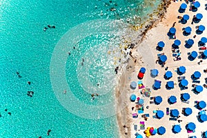 Aerial overhead view of popular Nissi bay beach. Famagusta District, cyprus photo
