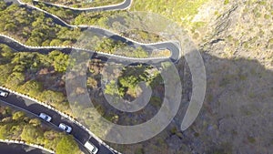 Aerial overhead view of the road to Mount Teide, Tenerife from drone - Spain