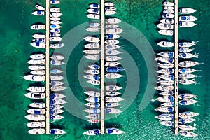 Yachts in marina in town of Vodice, Adriatic sea in Croatia