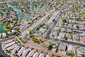 Aerial overlooking small desert small town a Avondale city of rugged mountains near of Phoenix Arizona photo