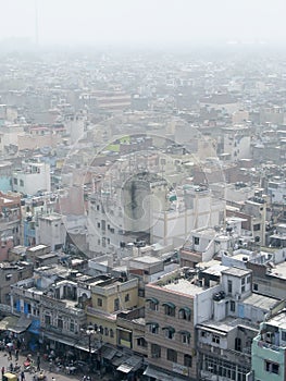 Aerial overview the centre of Old Delhi, India.