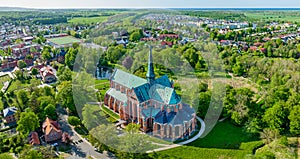 Aerial overview of Minster building and surrounding parc in Bad Doberan