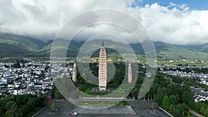 Aerial Overview of Three pagodas in Dali, China