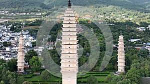 Aerial Overview of Three pagodas in Dali, China