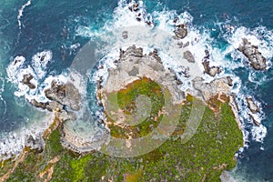 Aerial of Pacific Ocean and Rugged California Shoreline