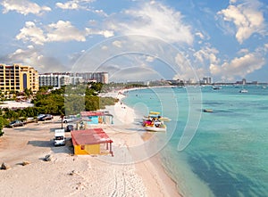 Aerial from Palm Beach on Aruba island in the Caribbean