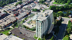 Aerial pan of Milton, Ontario, Canada on fine spring morning 4K