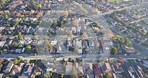 Aerial pan right suburb houses in Beresford Park, Hillsdale