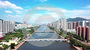 Aerial panarama view on Shatin, Tai Wai, Shing Mun River. Before typhoon Mangkhut come to Hong Kong