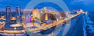 Aerial panorama of Atlantic City at dusk