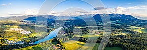 Aerial Panorama Bad Toelz, Isar Valley, Germany Bavaria. Sunset shot in June