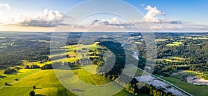 Aerial Panorama Bad TÃ¶lz, Isar Valley, Germany Bavaria. Sunset shot in June