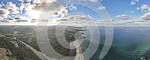 Aerial panorama of beach at the mouth of the Veleka River, Bulgaria