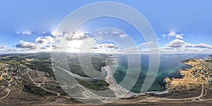 Aerial panorama of beach at the mouth of the Veleka River, Bulgaria