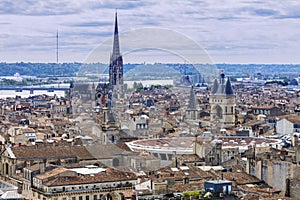 Aerial panorama of Bordeaux - Basilica of St. Michael and Grosse cloche ou Porte Saint-Eloi