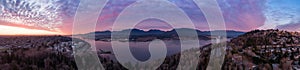 Aerial Panorama of Burnaby, Vancouver, during sunset