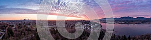 Aerial Panorama of Burnaby, Vancouver, during sunset