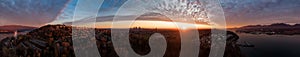 Aerial Panorama of Burnaby, Vancouver, during sunset