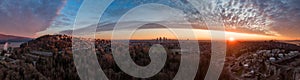Aerial Panorama of Burnaby, Vancouver, during sunset