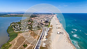 Aerial panorama of Canet en Roussilon in the Pyrenees Orientales