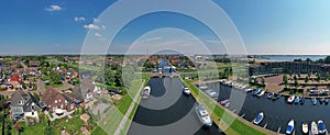 Aerial panorama from the city Lemmer at the IJsselmeer in the Netherlands