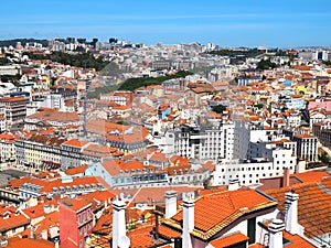 Aerial panorama of the city of Lisbon seen from the castle Castelo de Sao Jorge