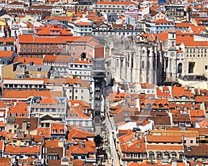 Aerial panorama of the city of Lisbon seen from the castle Castelo de Sao Jorge