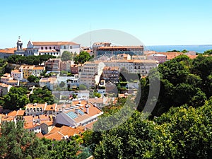 Aerial panorama of the city of Lisbon seen from the castle Castelo de Sao Jorge