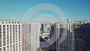 Aerial panorama of the city and skyscrapers and large buildings of Kyiv. Overpopulation.