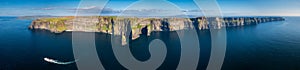 Aerial panorama with the Cliffs of Moher in County Clare, Ireland