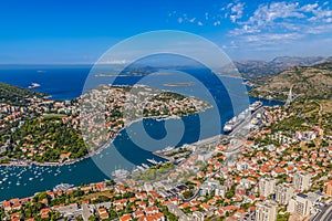 Aerial panorama of Dubrovnik harbor