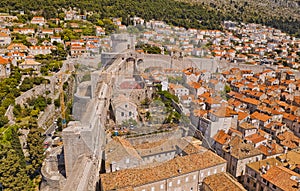 Aerial panorama of Dubrovnik old city and fortress Minceta