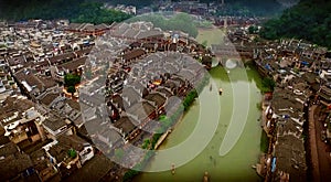 Aerial panorama of Fenghuang ancient city in Western Hunan