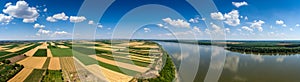 Aerial panorama of fields and Danube