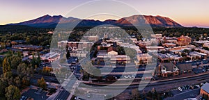 Aerial panorama of Flagstaff Arizona at dusk