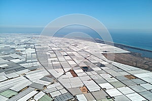 Aerial panorama greenhouses in the Almerimar, Spain