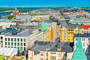 Aerial panorama of Helsinki, Finland. Cityscape in a sunny summer day