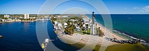 Aerial panorama Hillsboro Inlet Lighthouse Florida