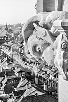 Aerial panorama of historic Bern city center from Bern Minster, Switzerland