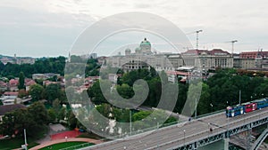 Aerial panorama of historic Bern Old Town with Bridge and Parliament Building