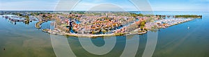 Aerial panorama from the historical city Enkhuizen at the IJsselmeer in the Netherlands