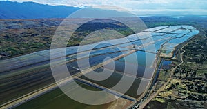 Aerial panorama of the historical saltern on island Pag