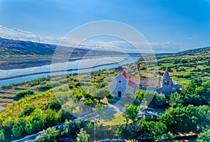 Aerial panorama of the historical saltern on island Pag