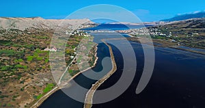 Aerial panorama of the historical saltern on island Pag